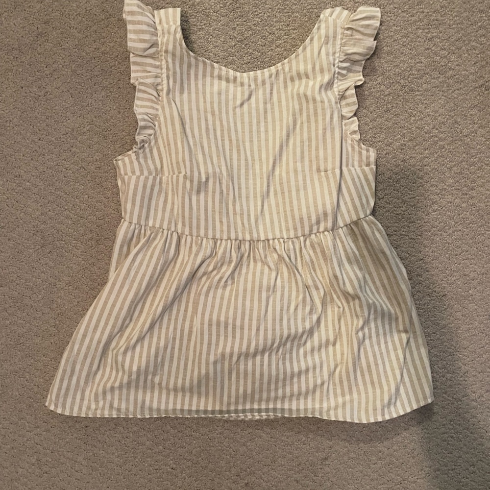 Shein tie back tan and white striped tank top. Empire waist. Lightly worn